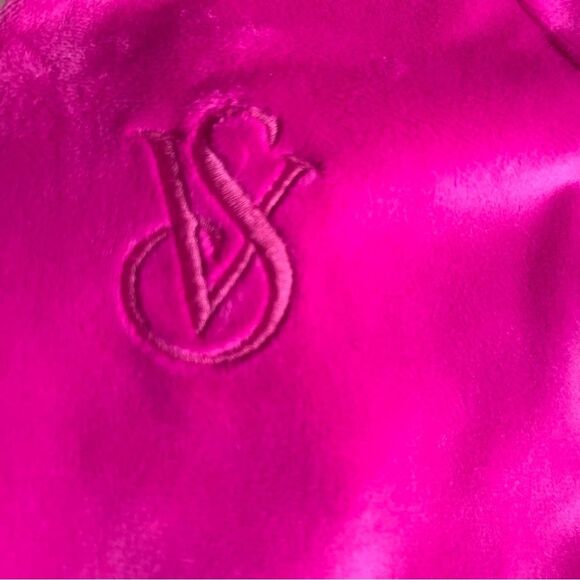 VICTORIAS SECRET Pink Fuchsia Hoodie Velour Full Zip Jacket Size XL - Picture 8 of 9